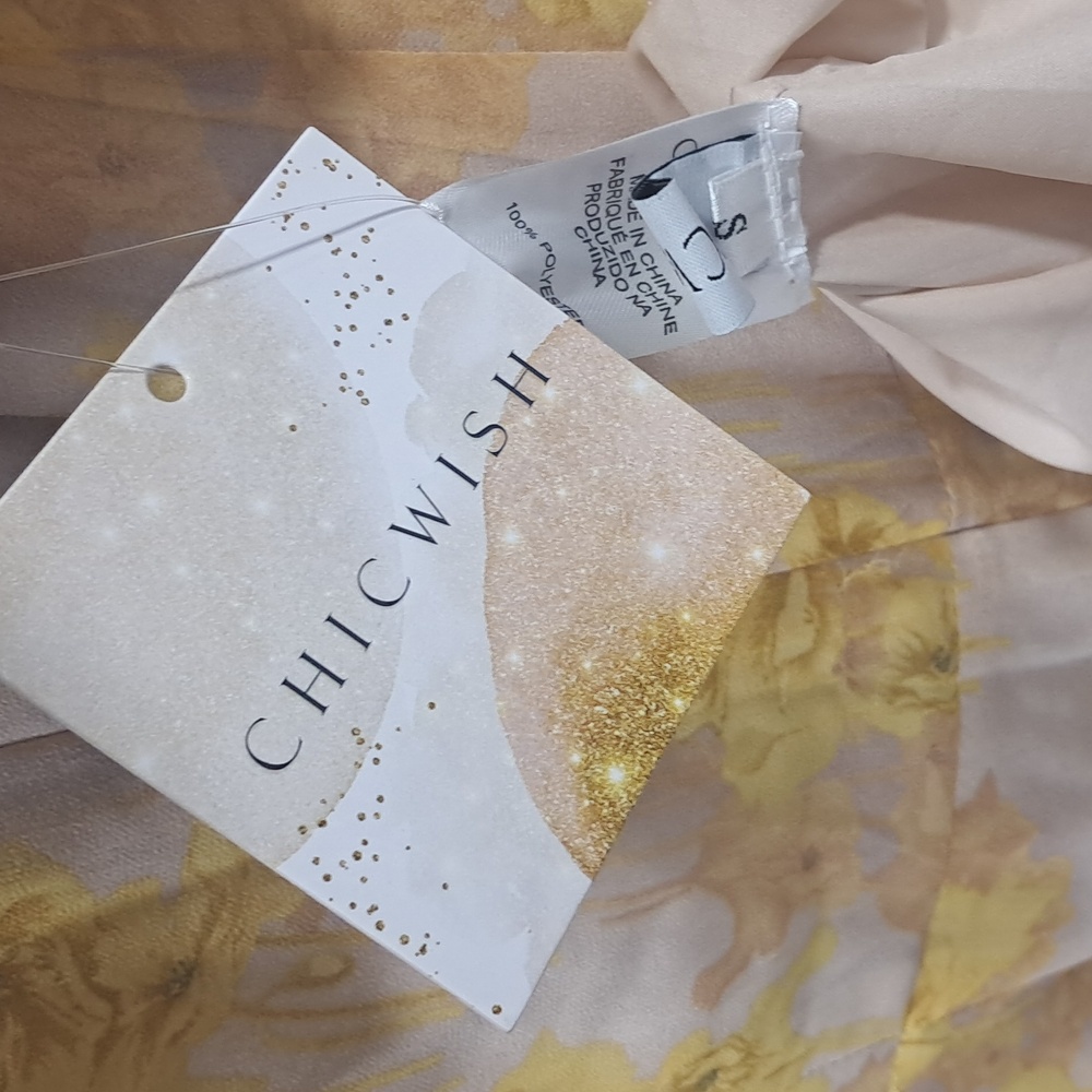 NWT ChicWish Yellow Blossom Drawstring Asymmetric Ruffle Midi Dress - Picture 7 of 7